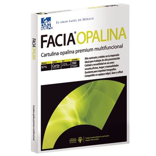 [COP-PAP-OPALINC] CARTULINA OPALINA CARTA BLANCA C/100 225GR / COPAMEX